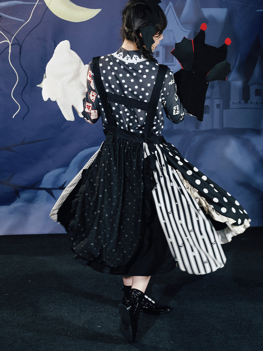 Monochrome Witch Mixed Pattern Suspender Skirt
