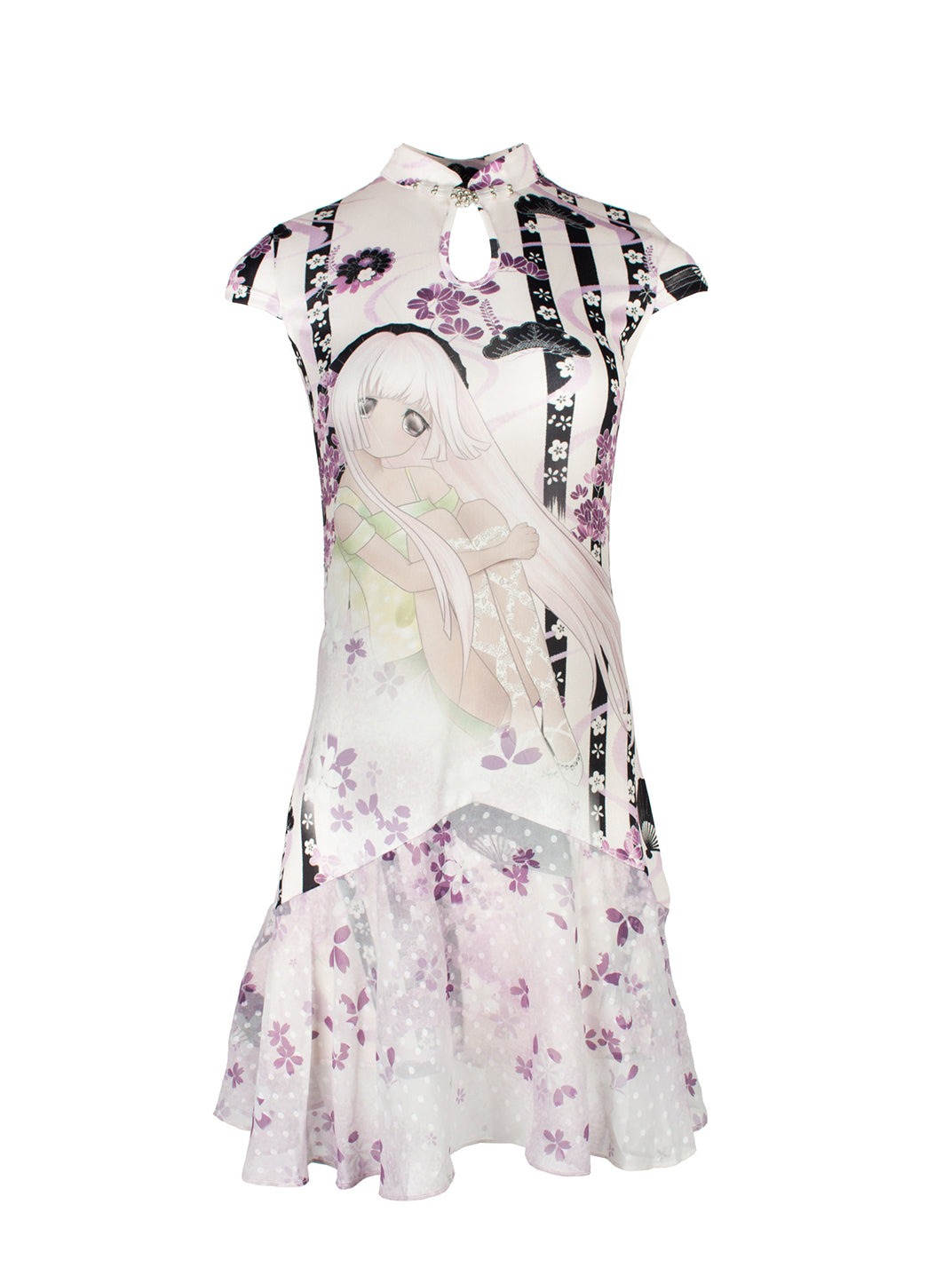 Spliced Collar Print Cheongsam Dress