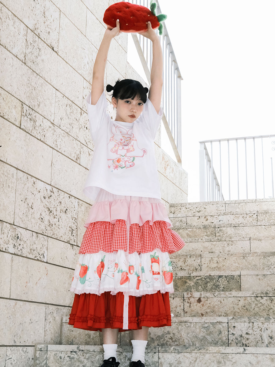 Bunny Star Print White Cotton Tee