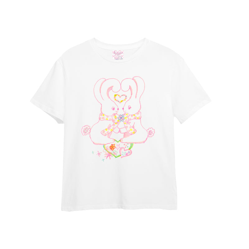 Bunny Star Print White Cotton Tee