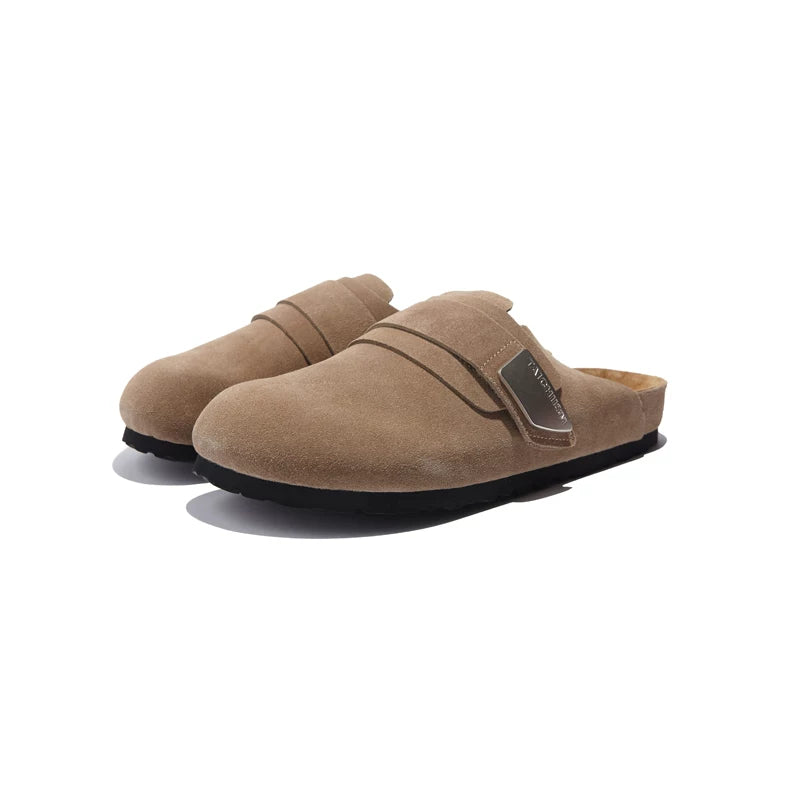 Closed-Toe Leather Mule Sandals - Brown