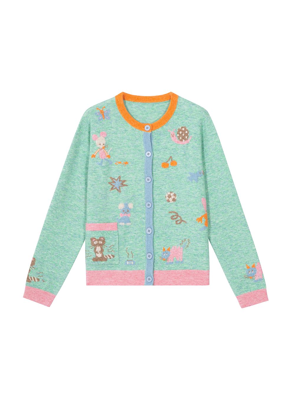 Mint Woodland Animals Button Cardigan Sweater