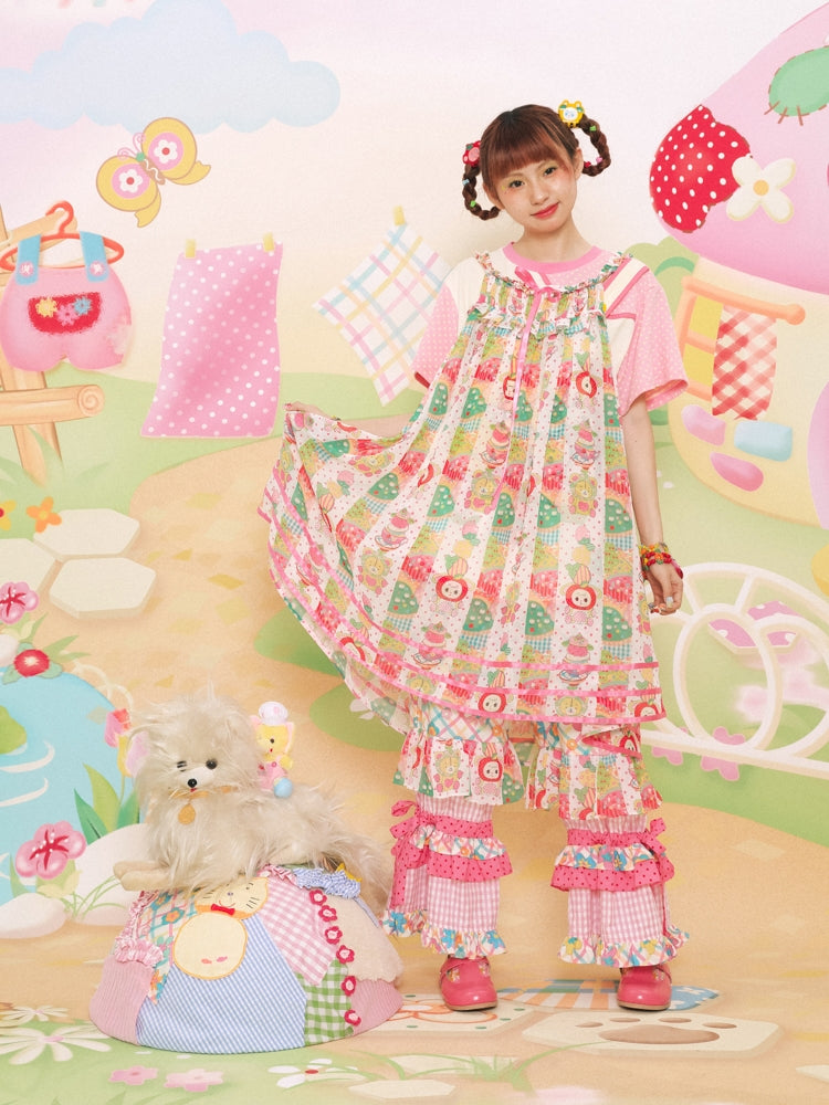 Sweet Floral Ruffle Layered Pants