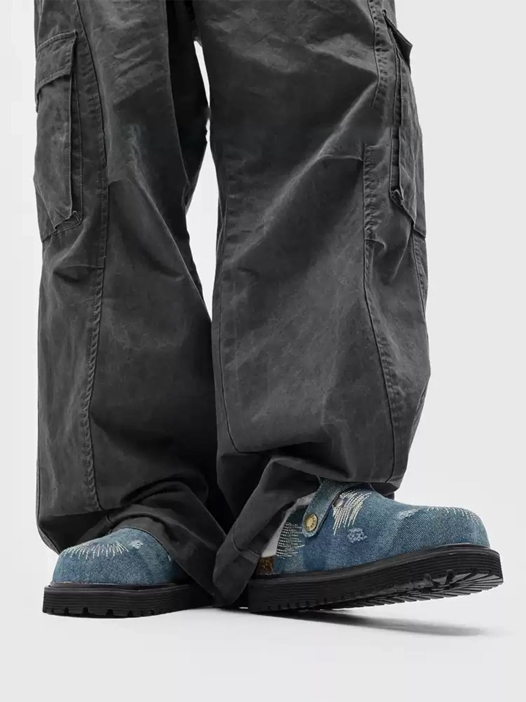 Distressed Denim Stitch Detail Buckle Strap Platform Mule Clogs image 6