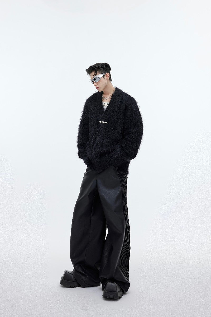 Faux Fur V-Neck Sweater - chiclara