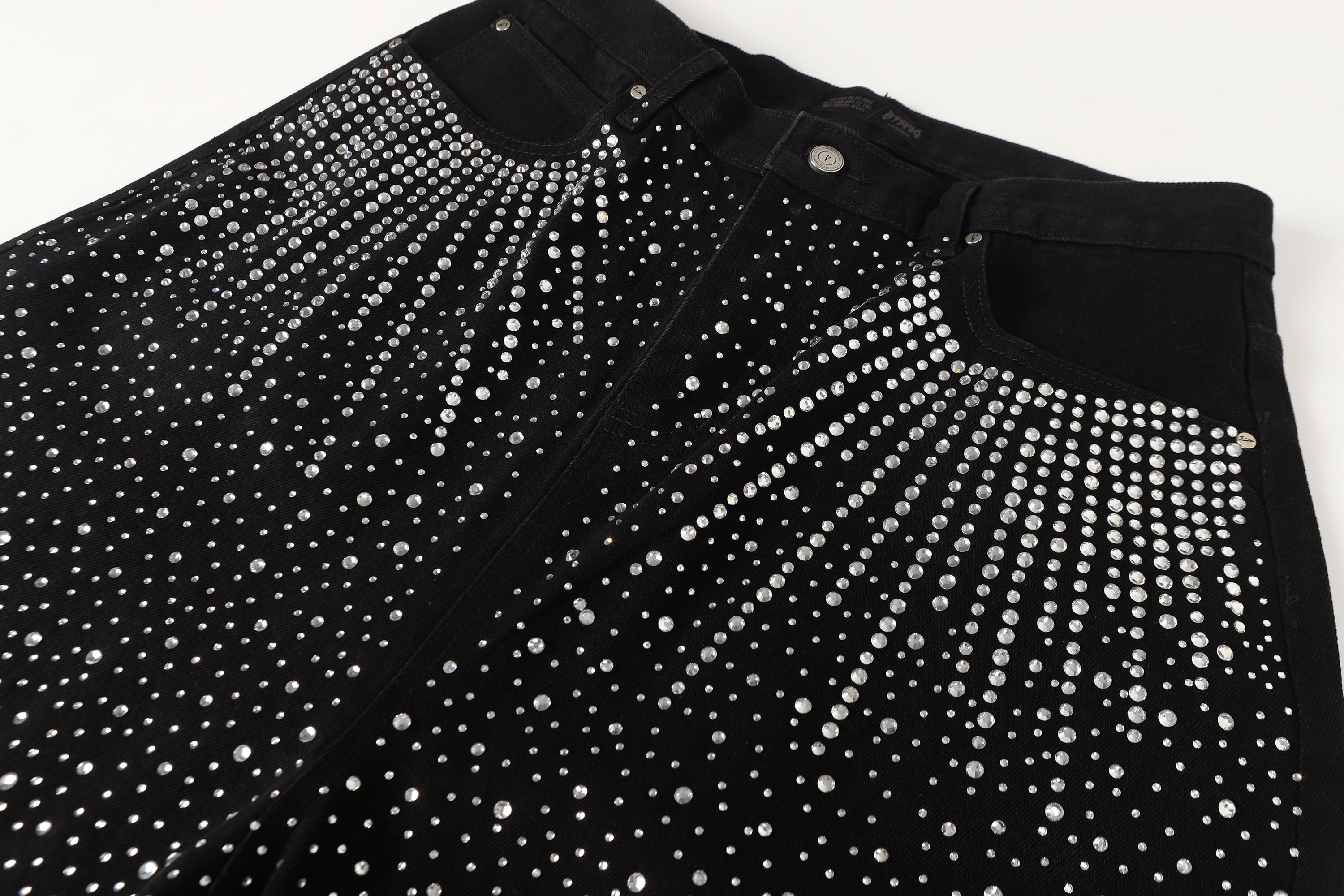 Black Rhinestone Embellished Jeans with Starburst Pattern