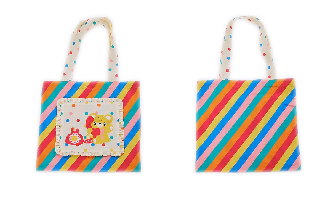 Rainbow Striped Bear Canvas Tote Bag