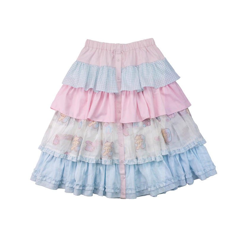 Pastel Print Tiered Ruffle Skirt
