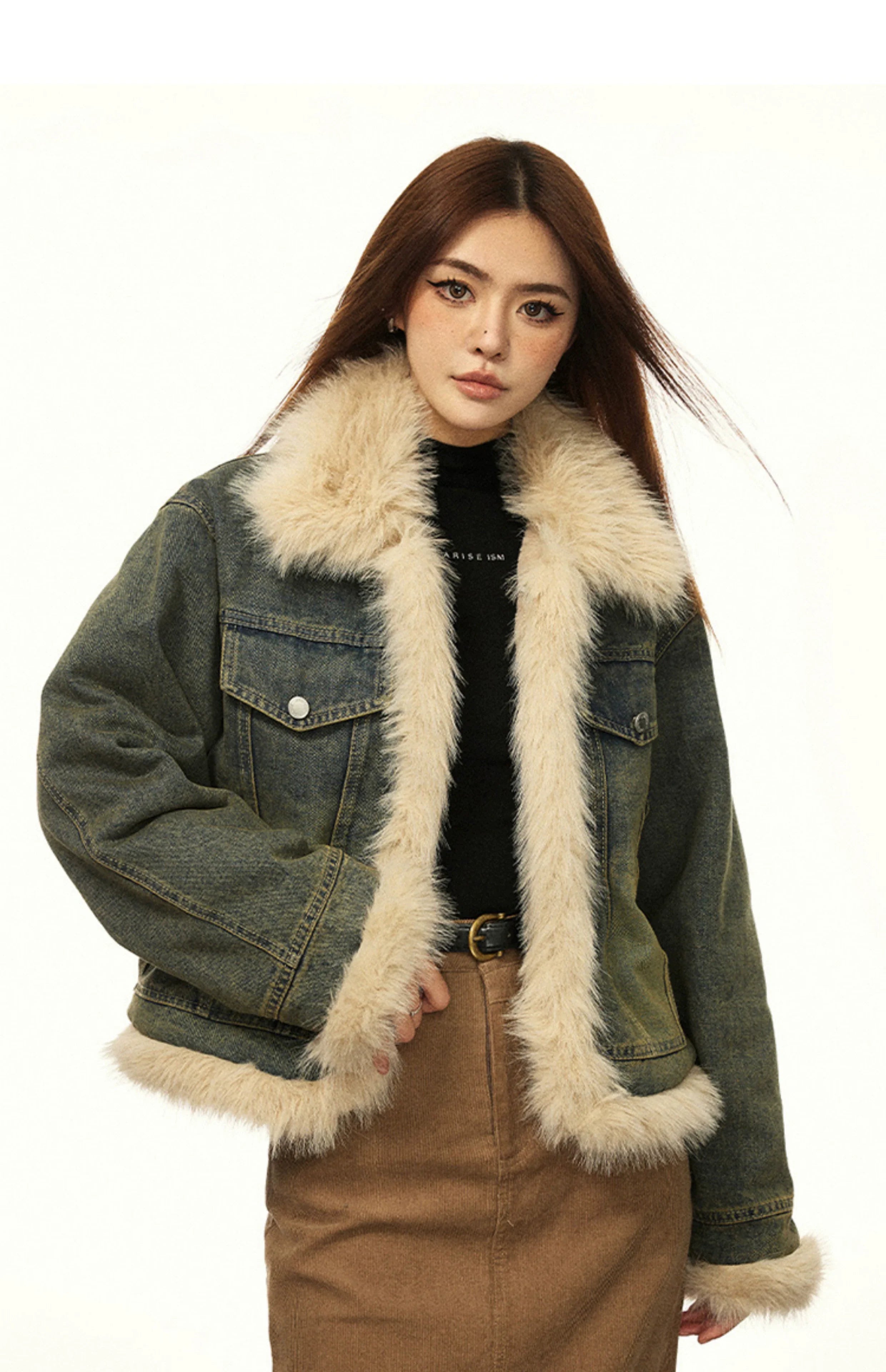 Vintage Fur-Lined Denim Winter Jacket