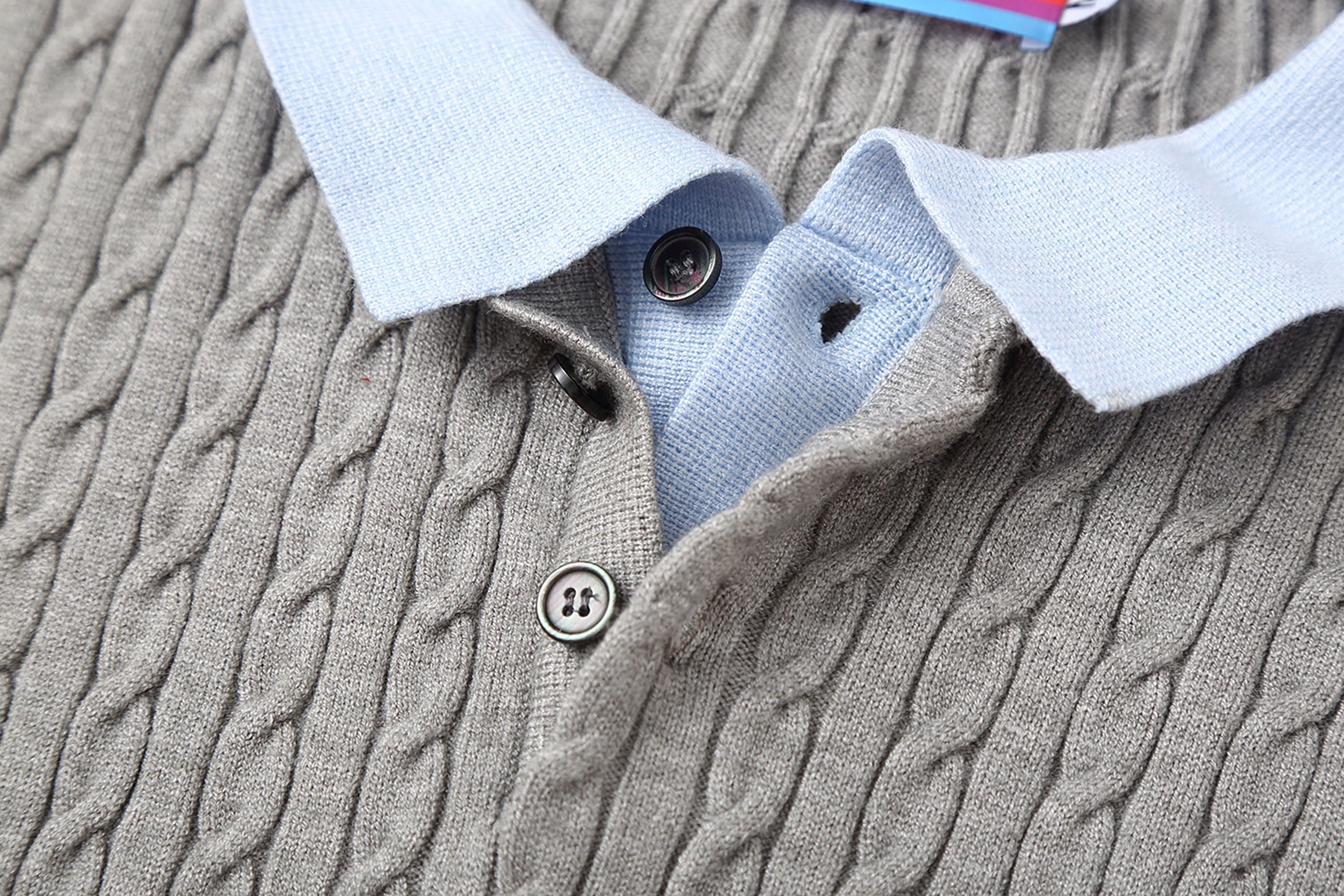 Preppy Cable Knit Polo Sweater