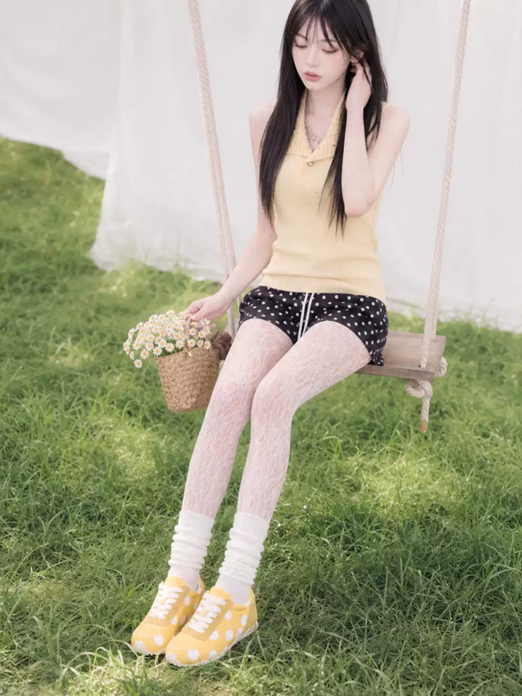 Oversized-Dot Ribbon-Lace Low-Top Sneakers - view 3