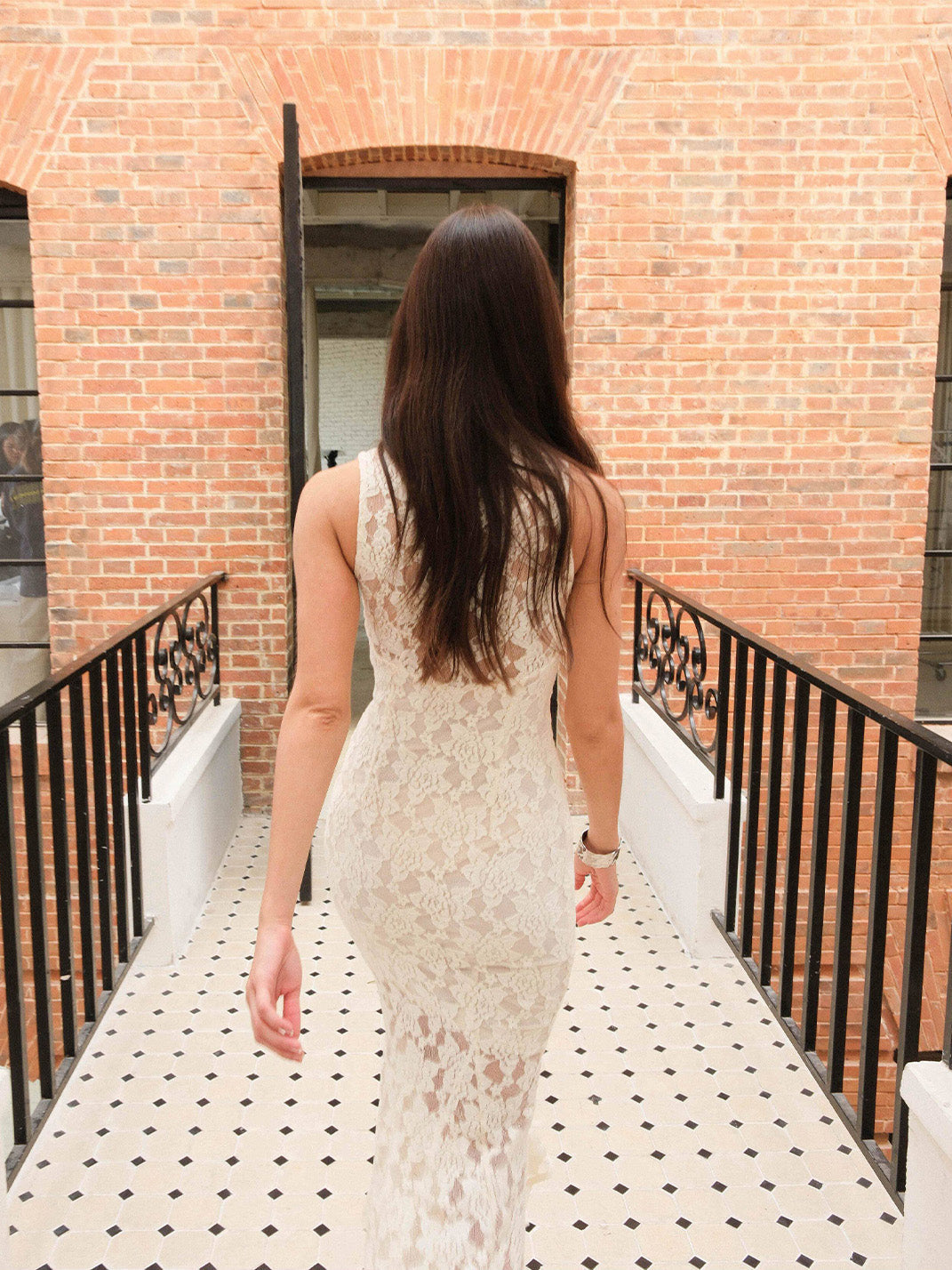 White Lace Cutout Cheongsam Dress