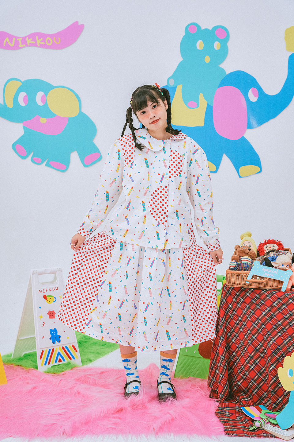 Birthday Candle Polka Dot Midi Skirt