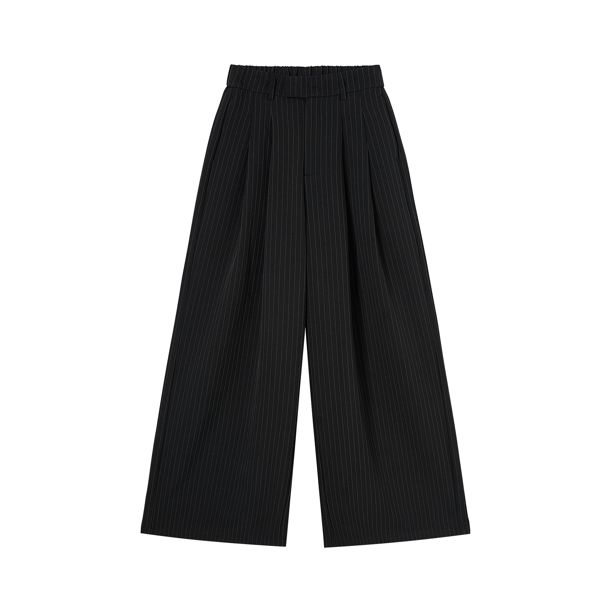 Wide-Leg Pinstripe Suit Trousers
