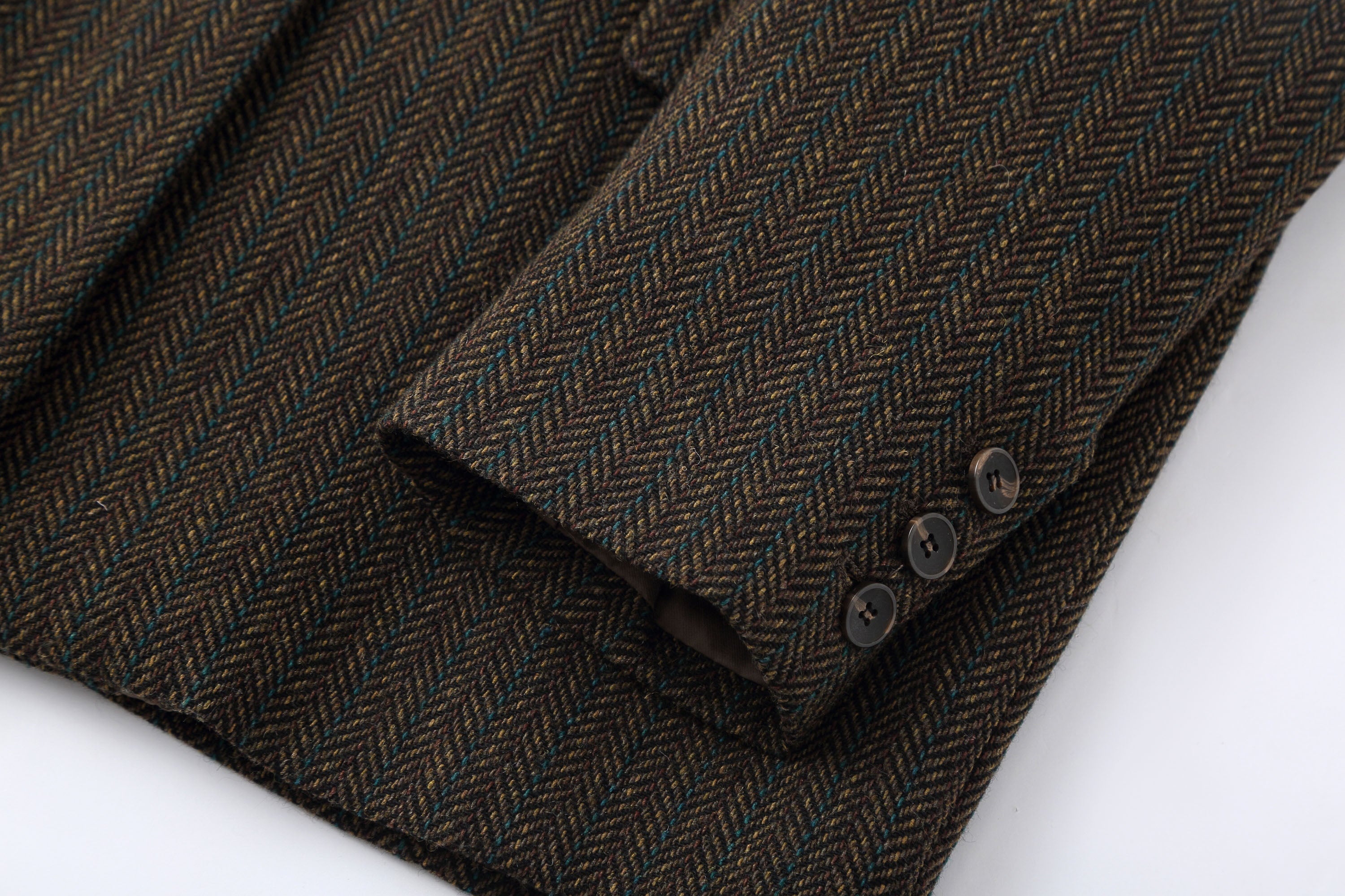 Vintage Herringbone Leather Collar Blazer