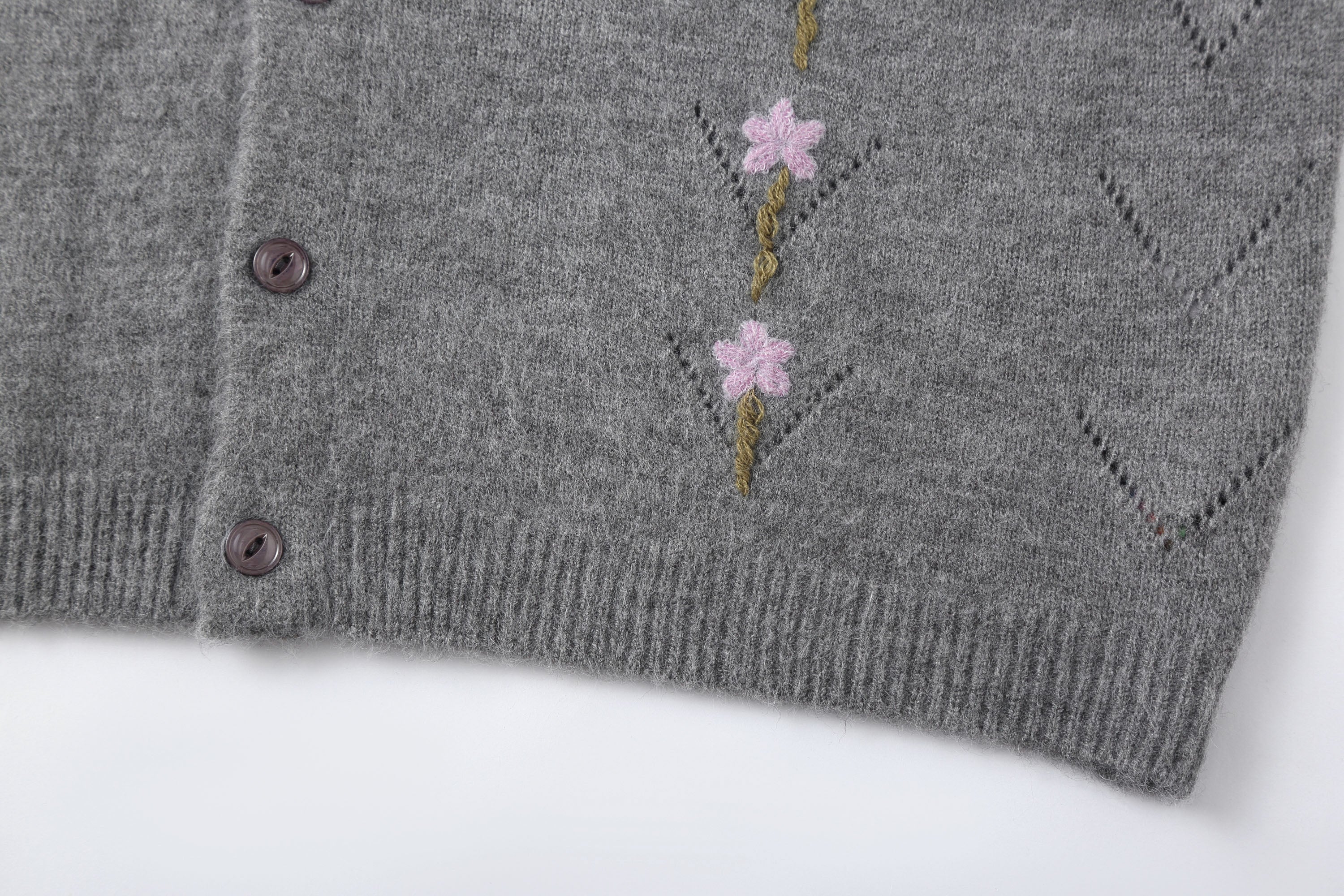 Gray Floral Line Embroidered Cardigan