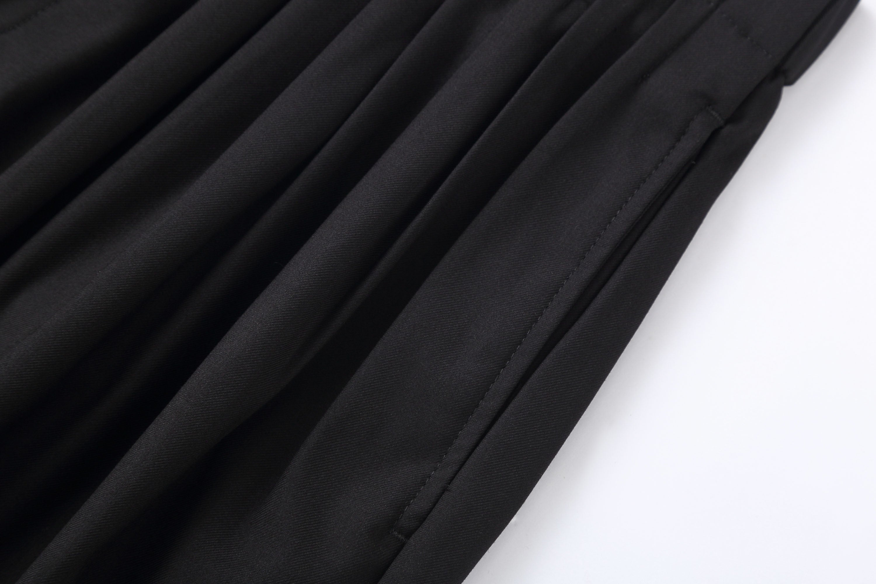 Pleated Waist Black Wide-Leg Trousers