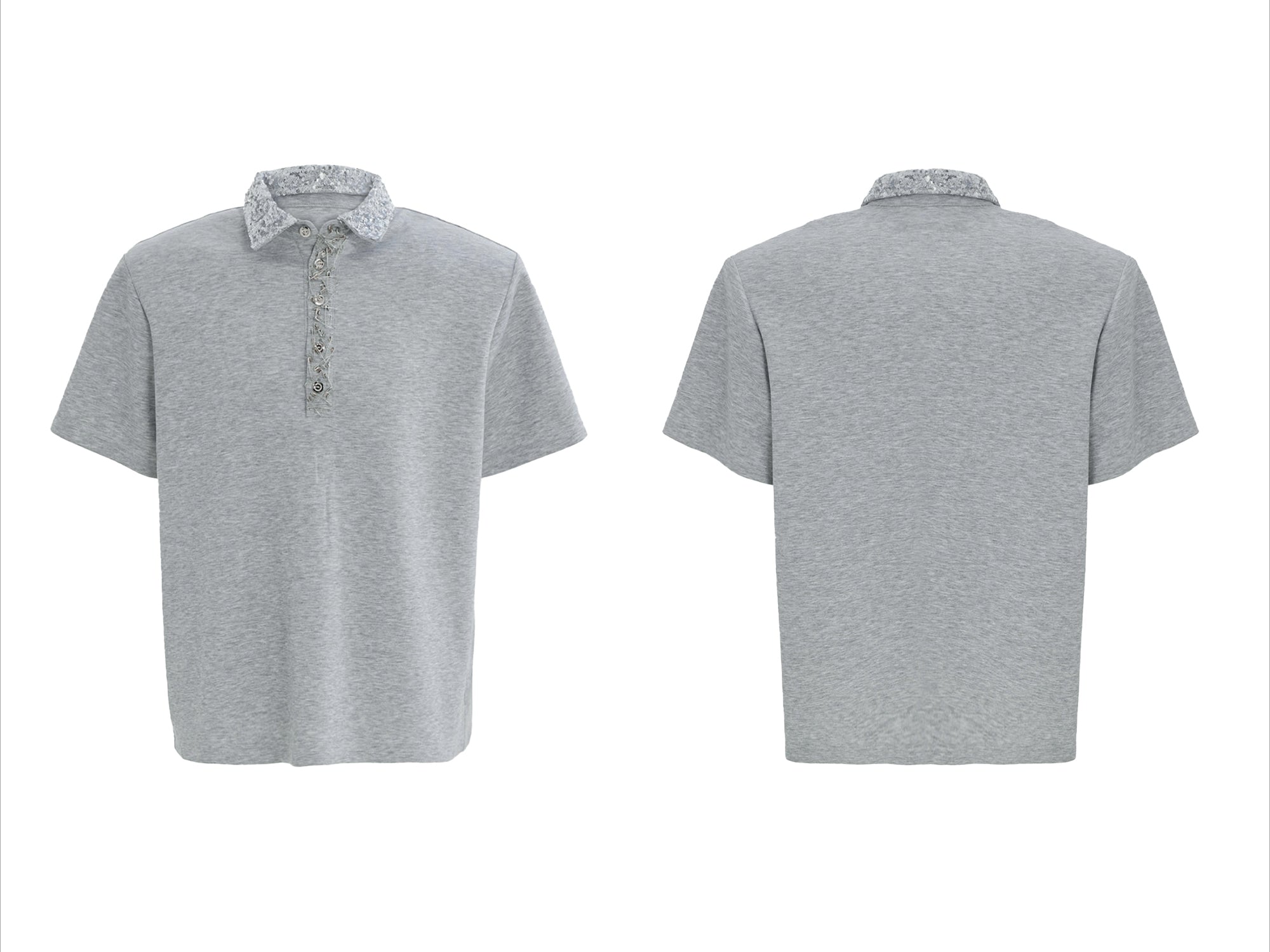 Grey Cotton Polo Shirt Short Sleeve