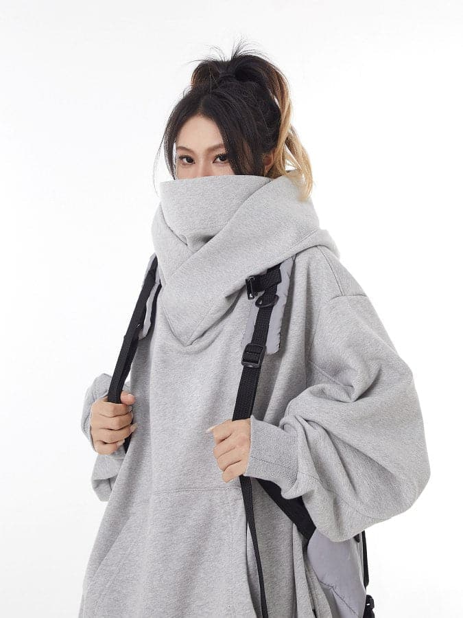 Loose Fit High Neck Hooded Pullover - chiclara