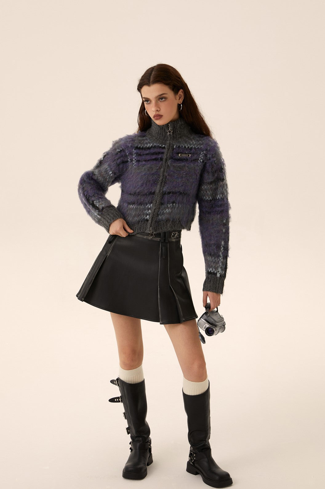 Mohair Strick Reißverschluss Cardigan Pullovermantel