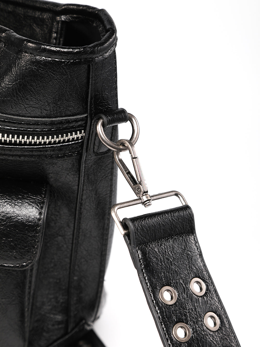 Studded Strap Textured Leather Bag