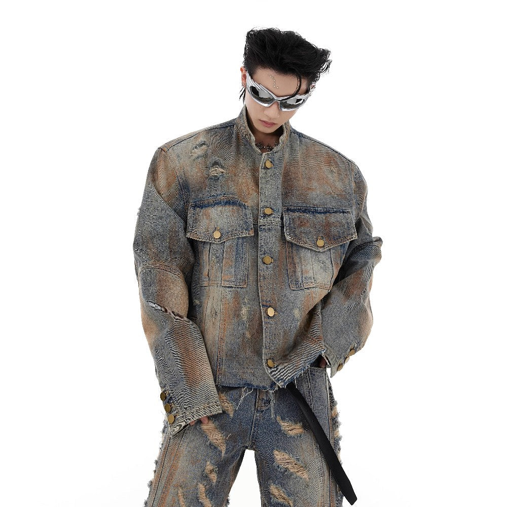 Vintage Washed Distressed Denim Jacket - chiclara