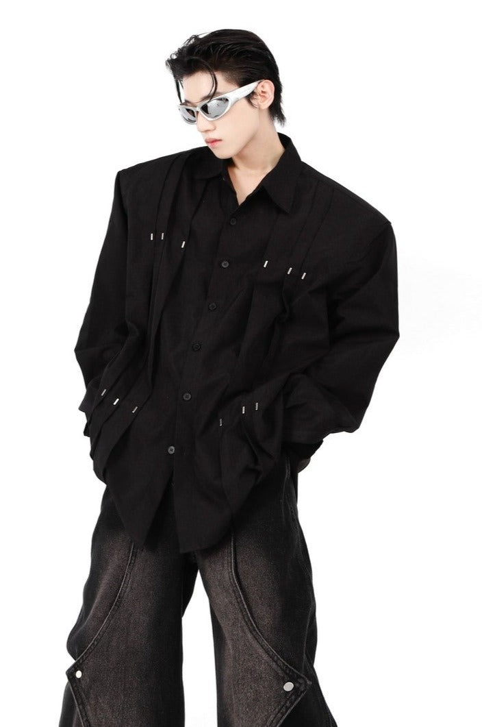 Metal Rivet Stitched Shirt - chiclara