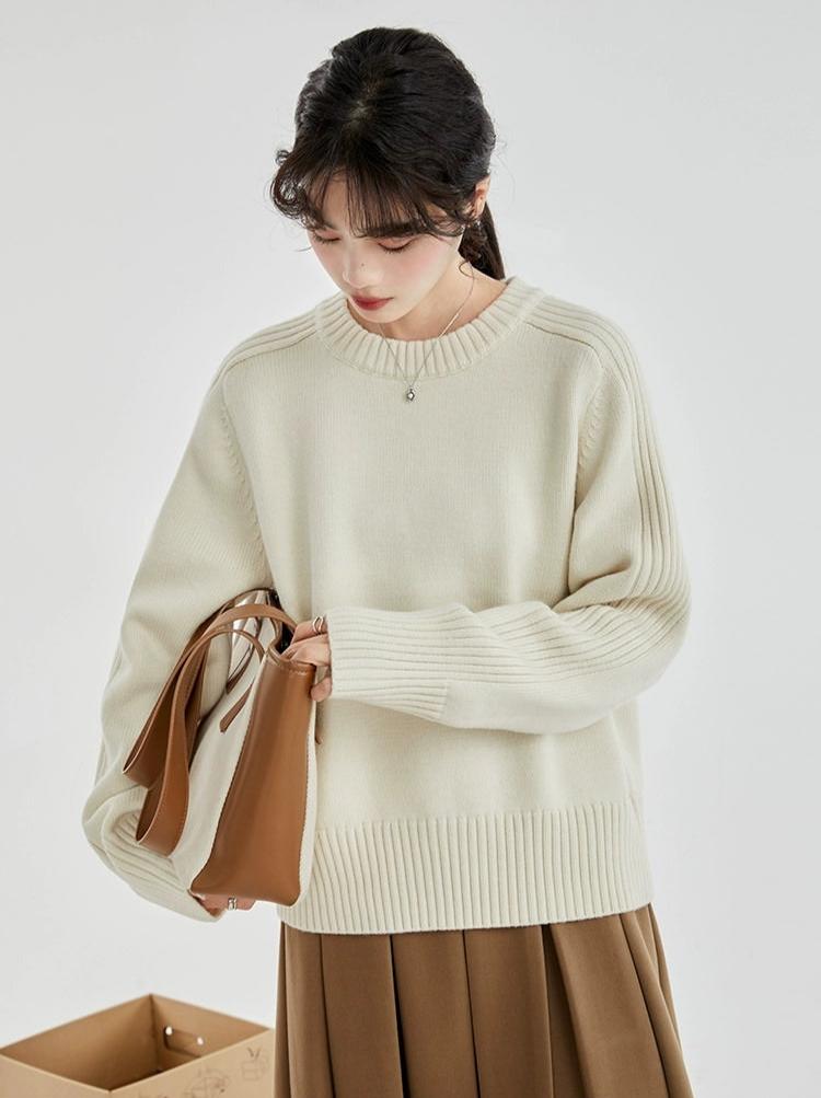 Drop Shoulders Ribbed Crewneck Sweater