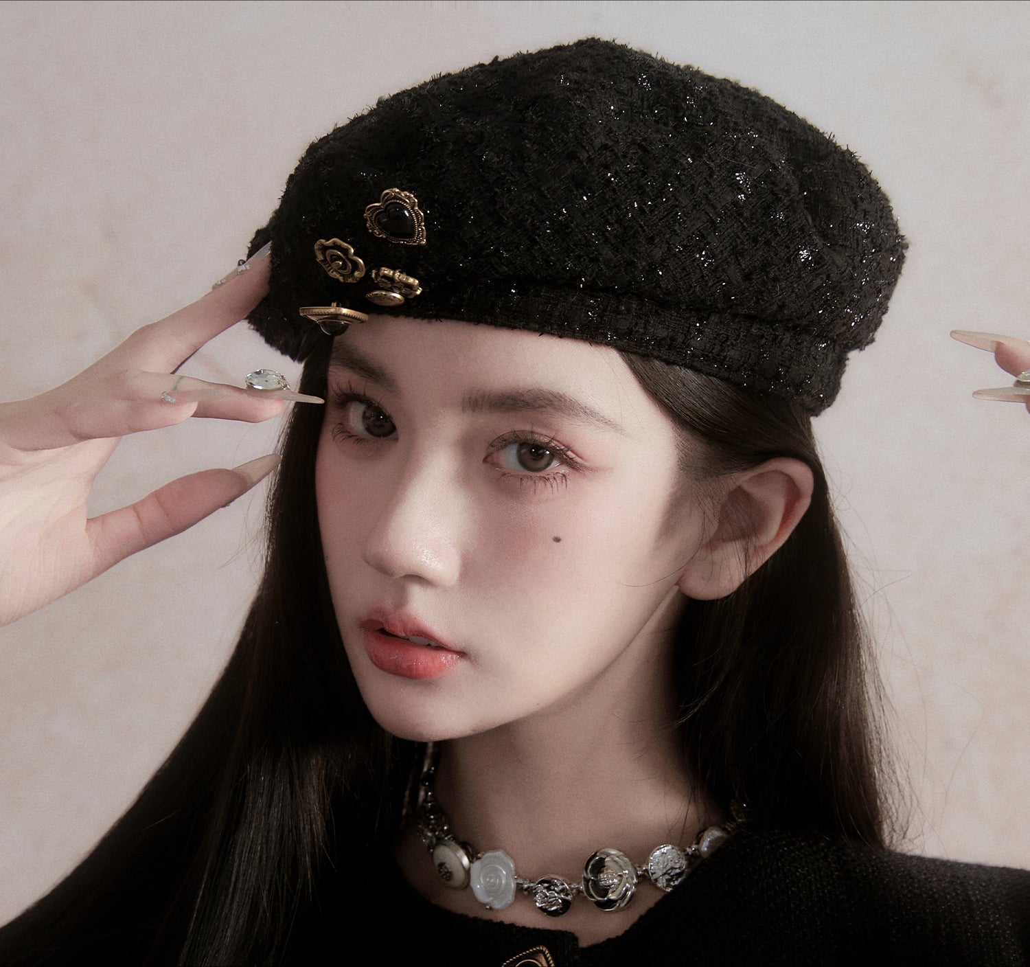 Black Wool Beret with Pin Accessories