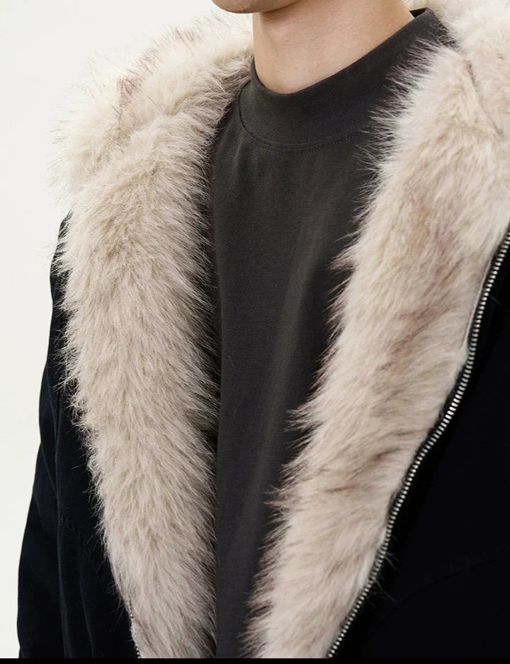 Oversized Bomber Jacket with Faux Fur Trim