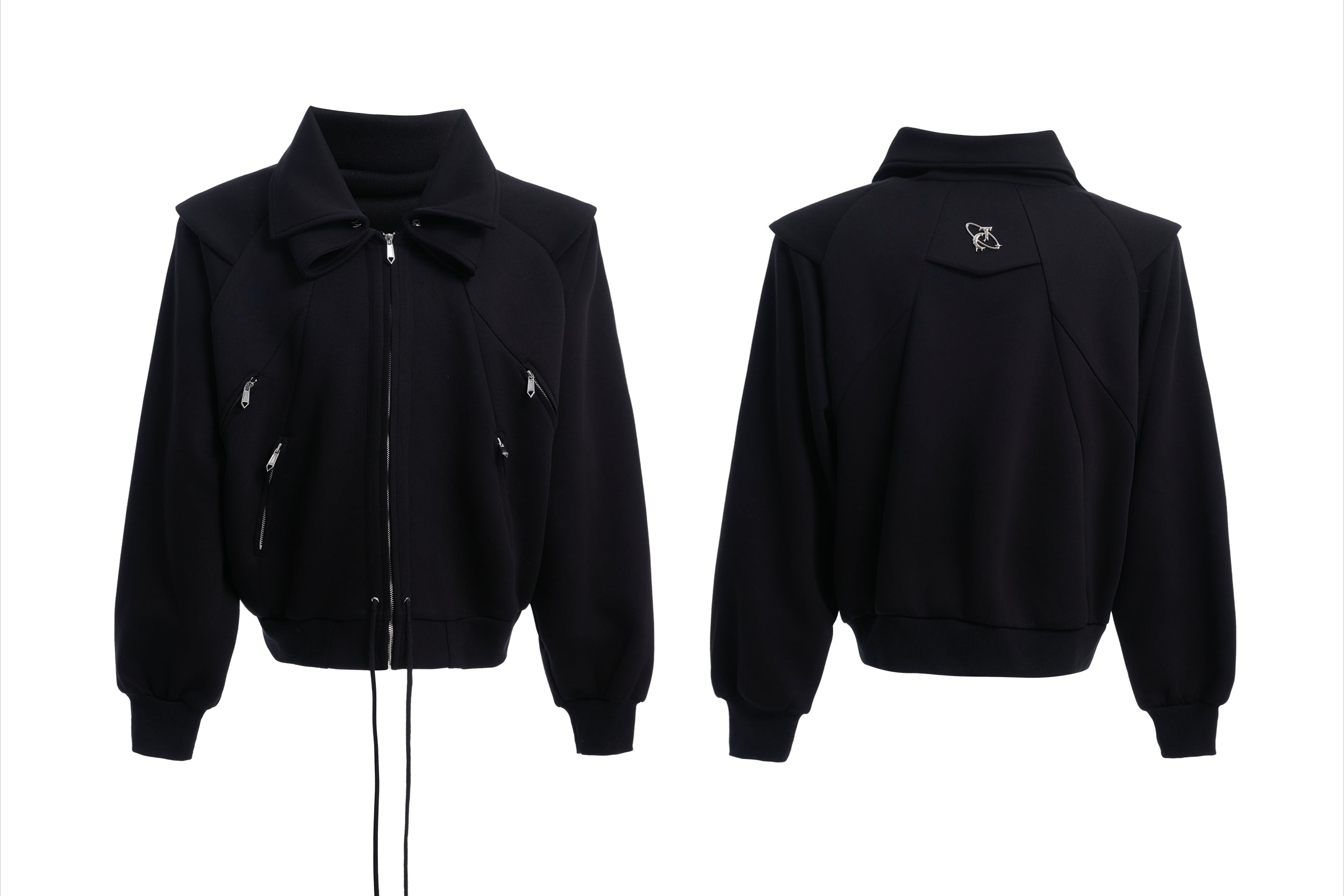 Gray Drawstring Zip Bomber Jacket
