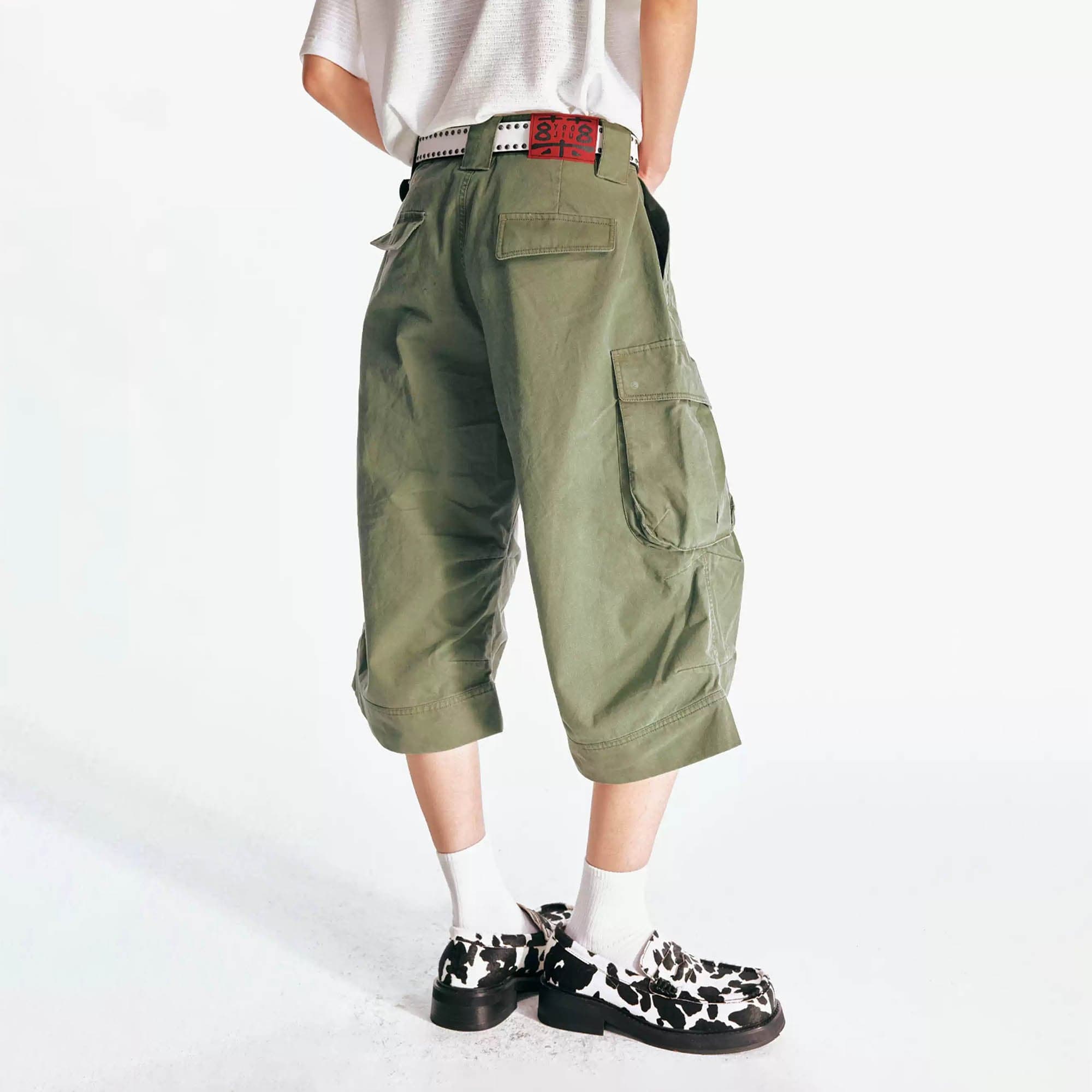 Flared Hem Utility Cargo Shorts
