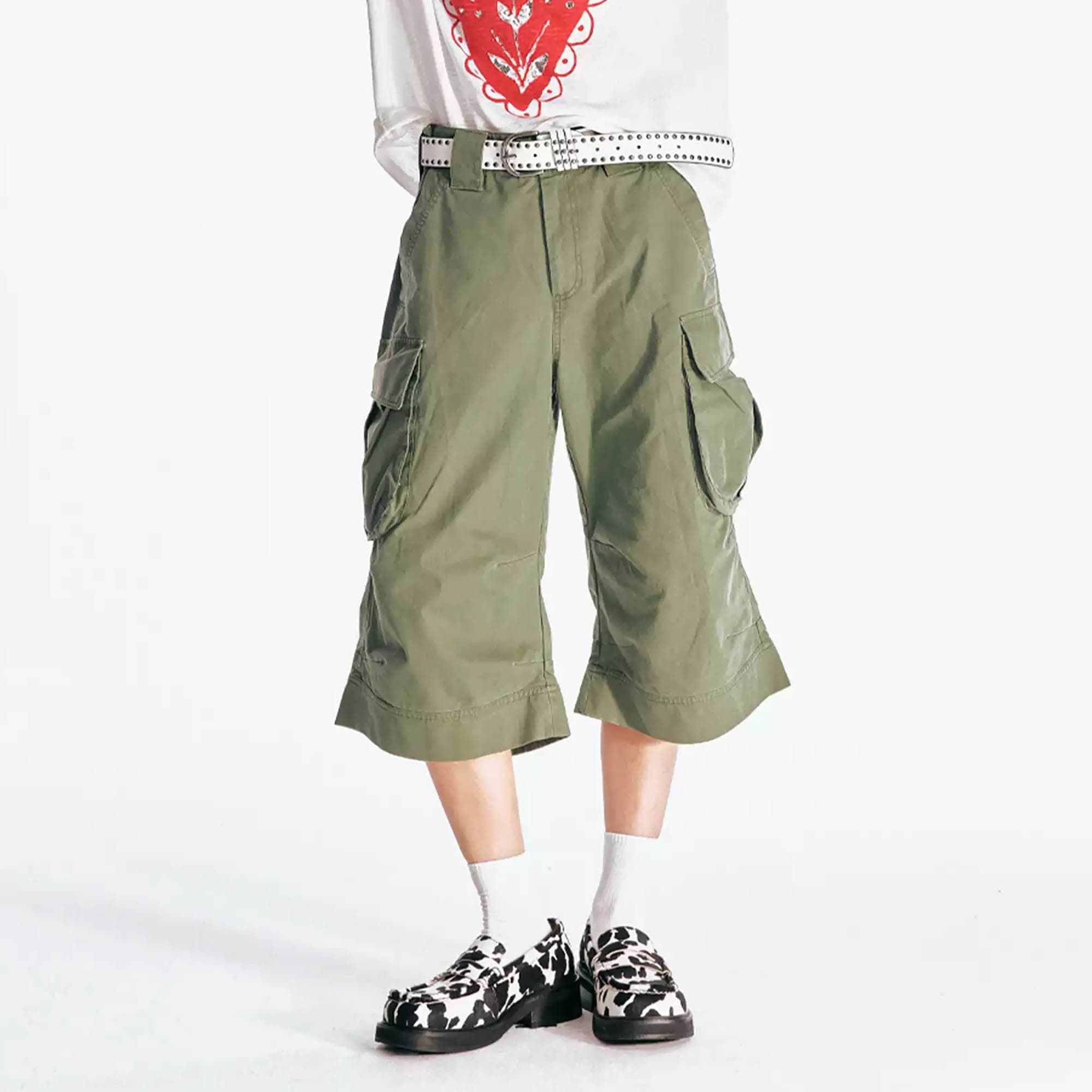 Flared Hem Utility Cargo Shorts
