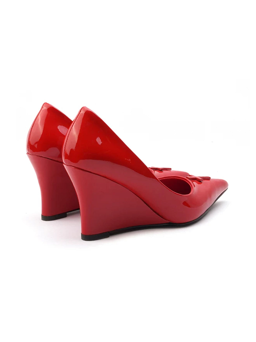 Cross-Detail Patent Leather Pointed Wedge Pumps - view 6
