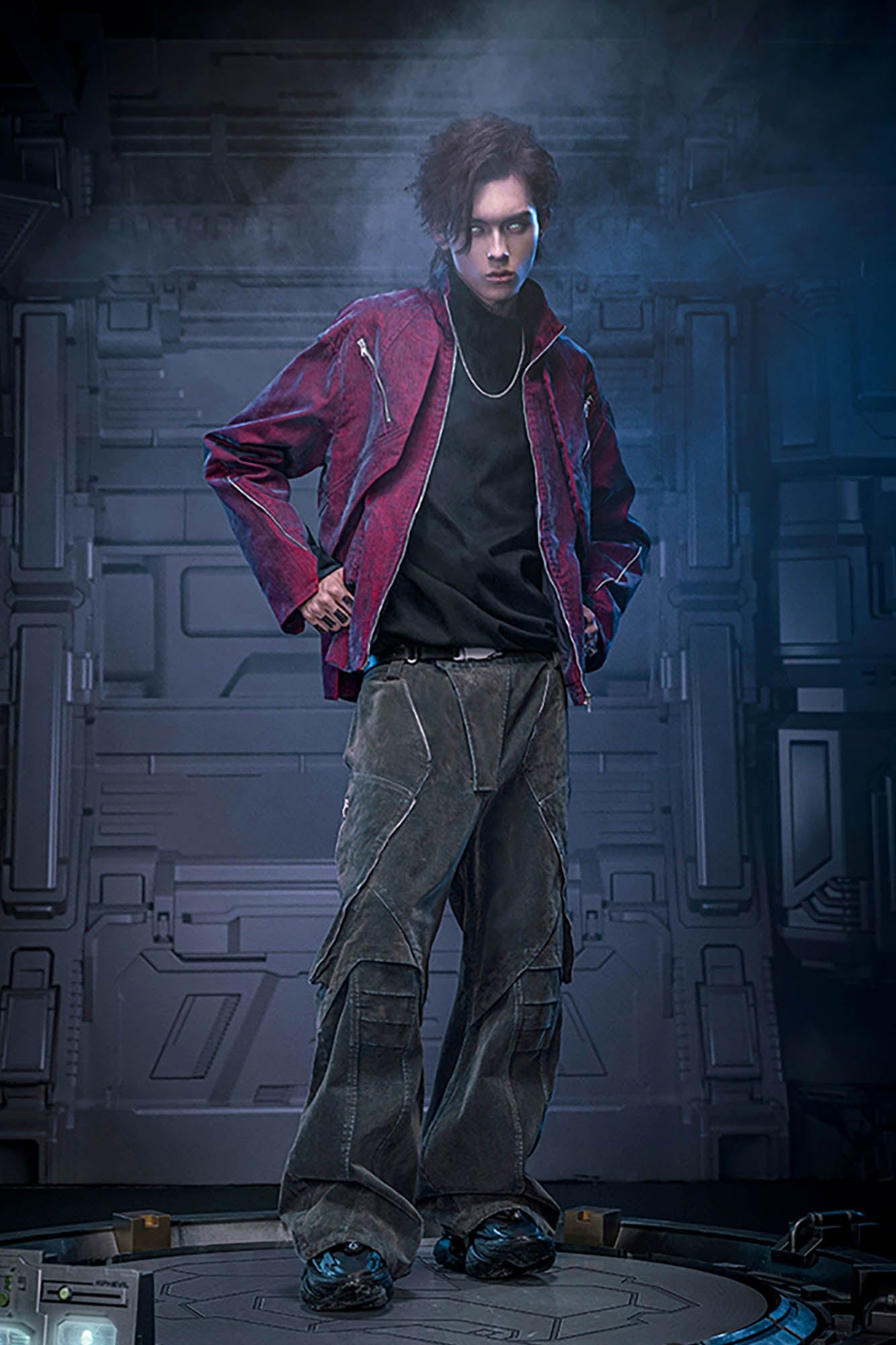 Chaqueta de bombardero táctico multi-zip rojo
