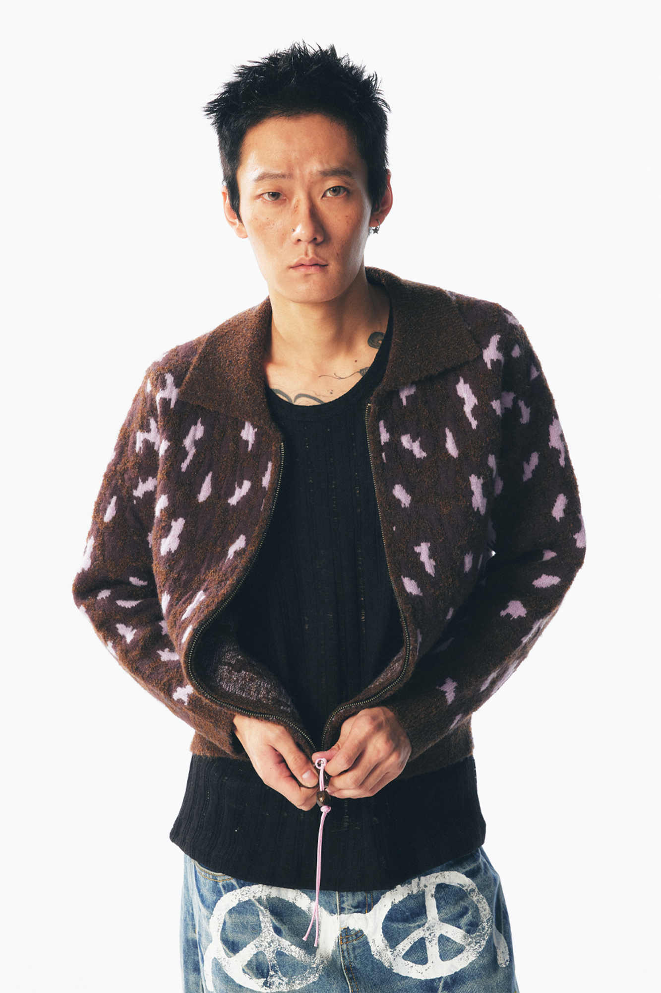 Strawberry Leopard Dual-Zip Knit Jacket