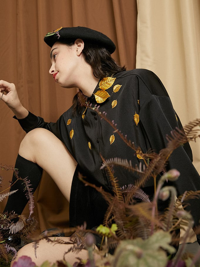 Golden Leaf Embroidered Blouse - chiclara