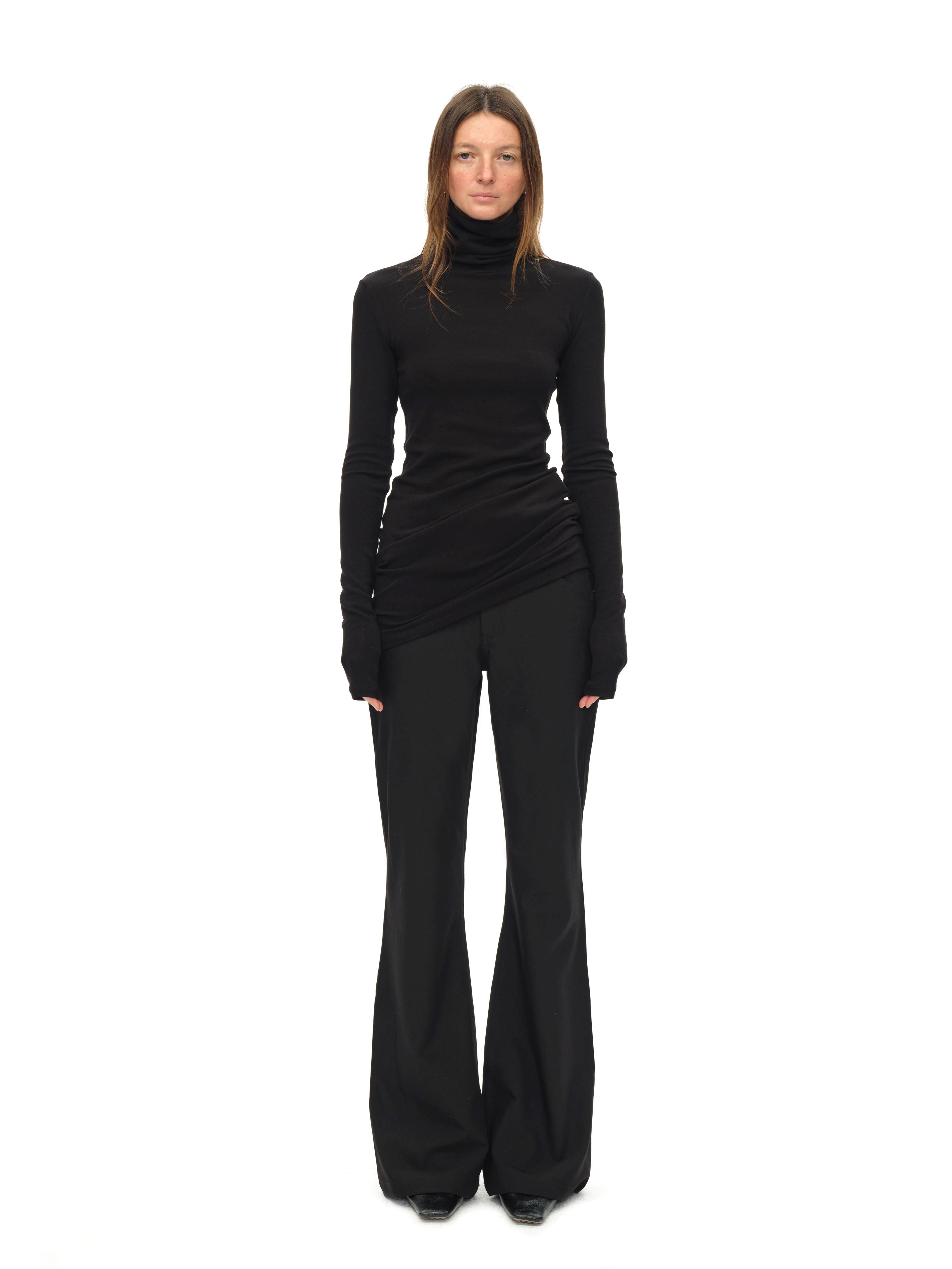Black Turtleneck Draped Knit Top