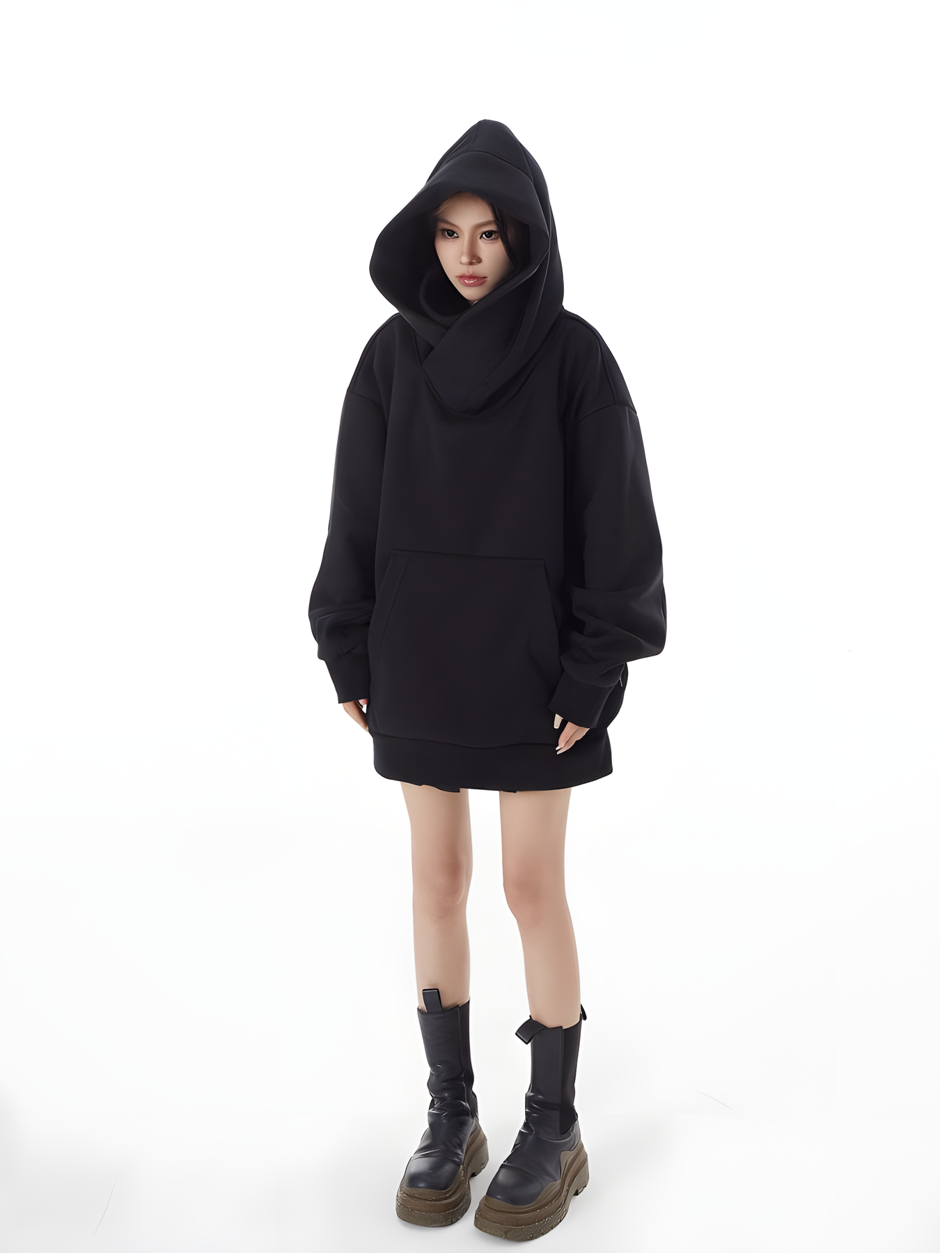 Loose Fit High Neck Hooded Pullover - chiclara