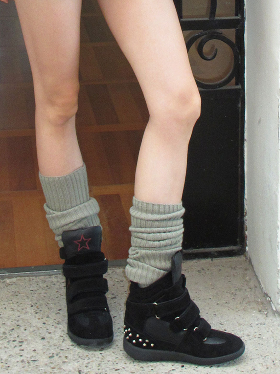 Velcro Leather Hidden-Wedge Sneakers