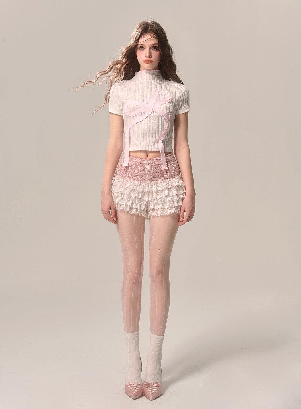 Elegant Peach Lace A-Line Shorts - chiclara