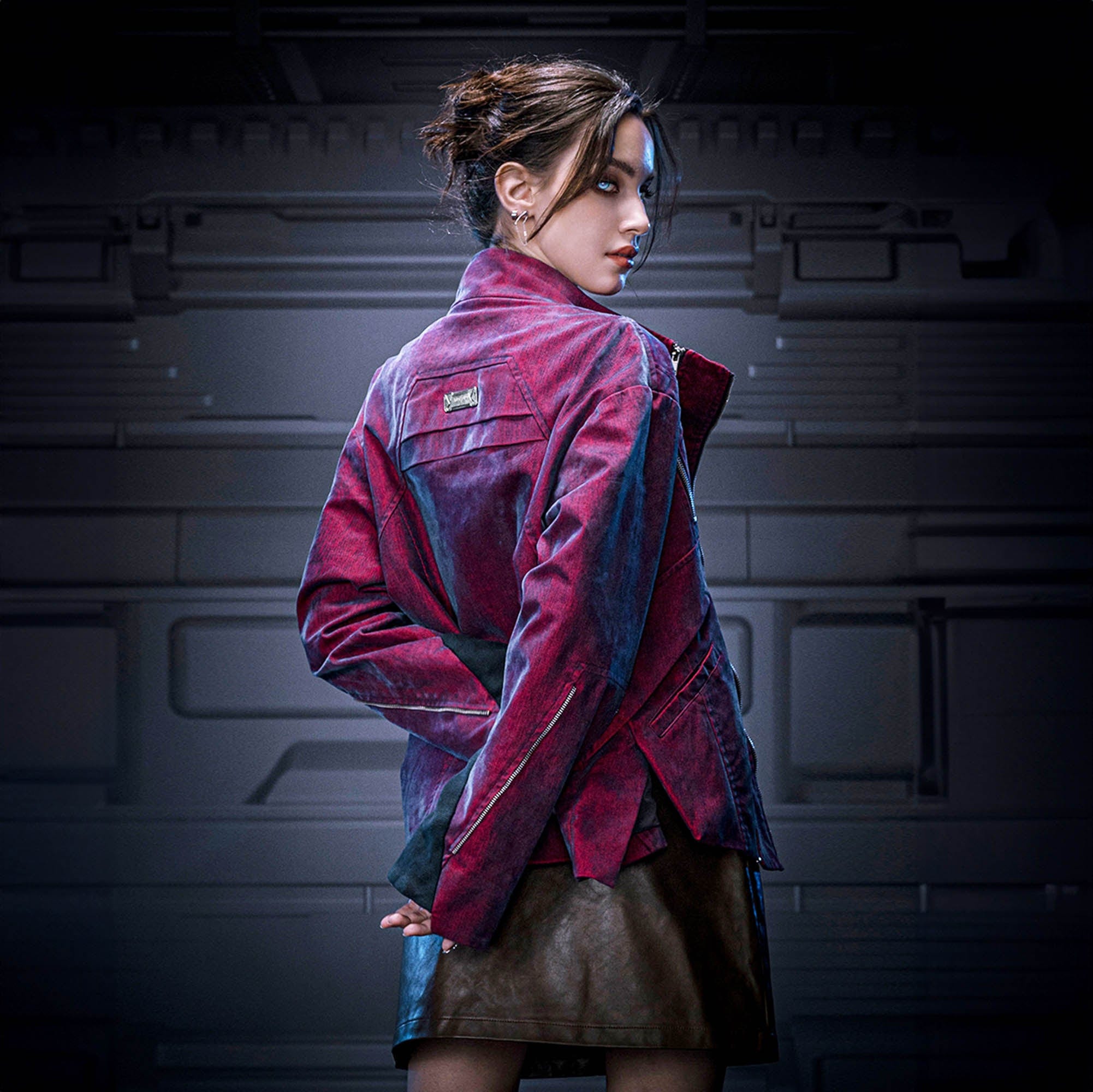 Chaqueta de bombardero táctico multi-zip rojo