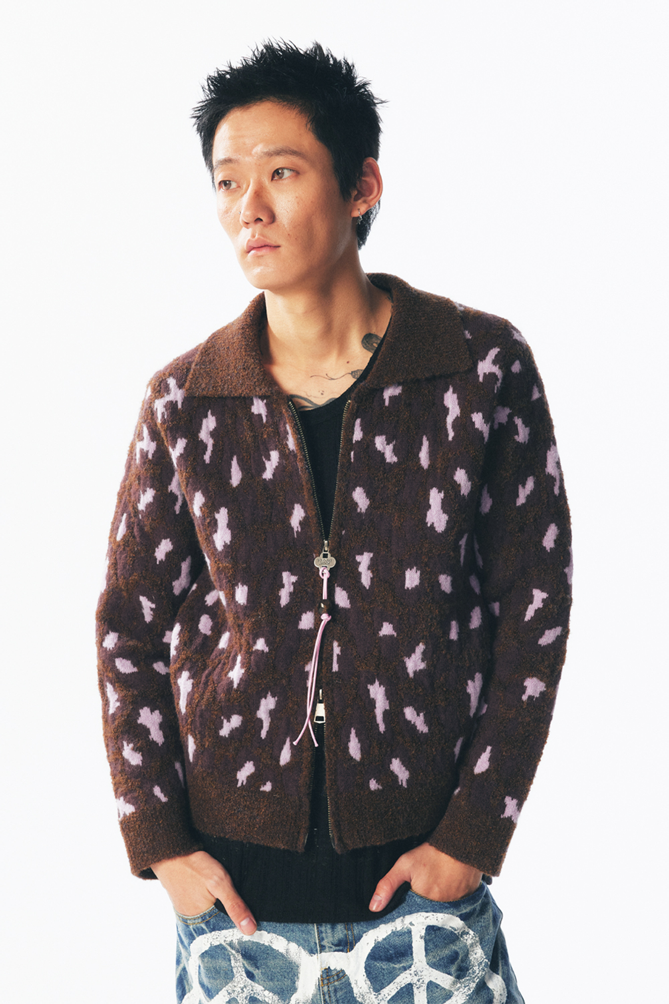 Strawberry Leopard Dual-Zip Knit Jacket
