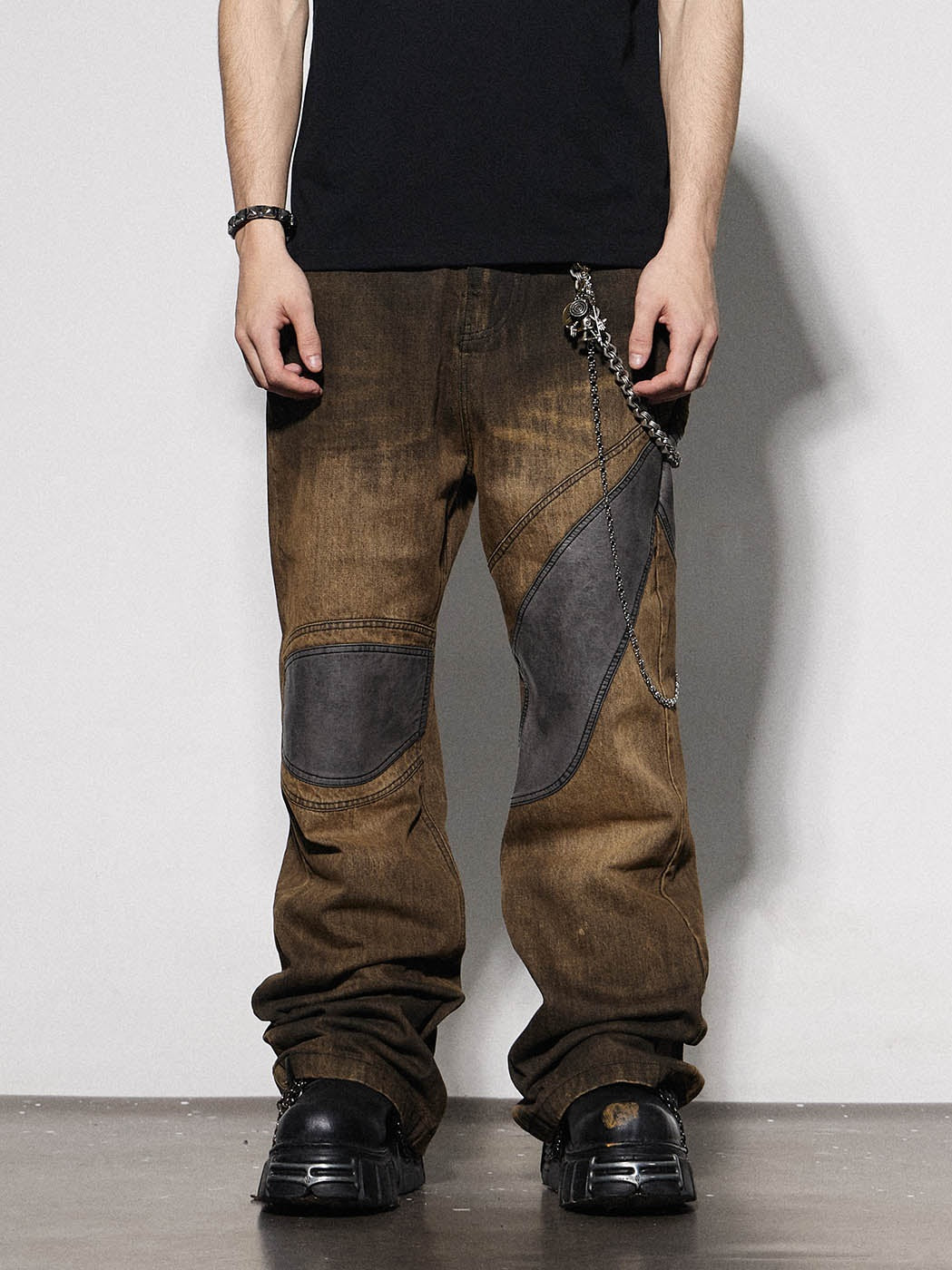 Distressed Patchwork Denim Jeans