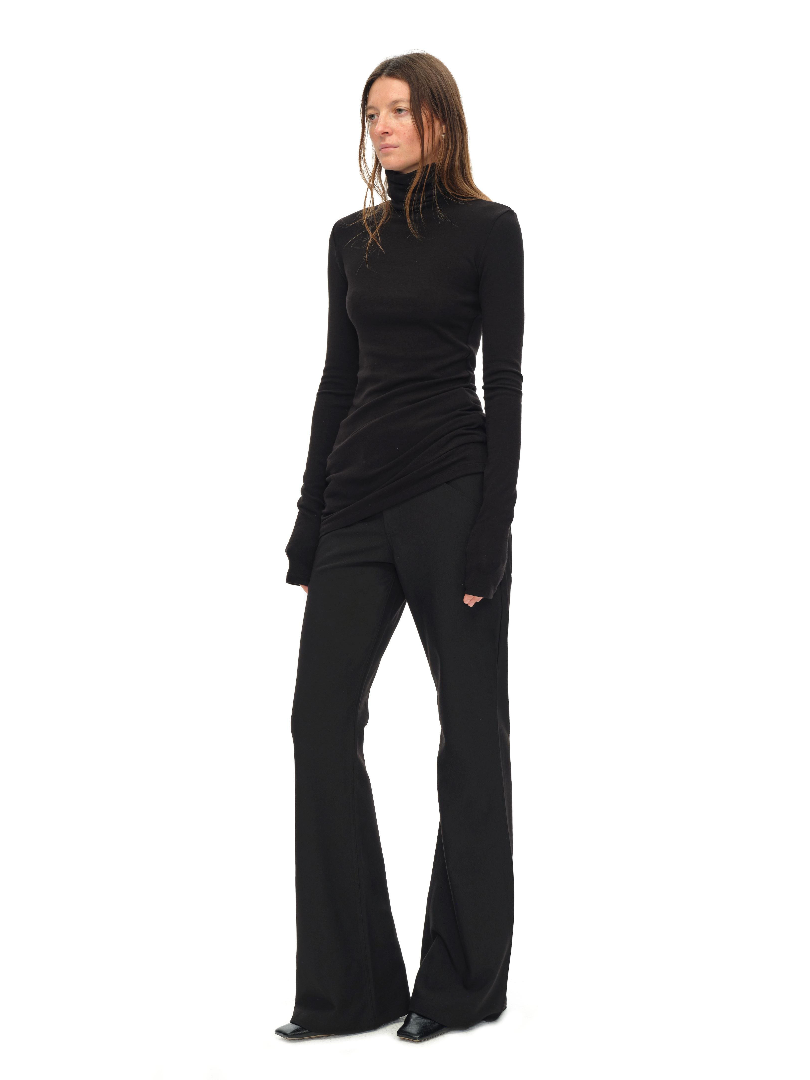 Black Turtleneck Draped Knit Top