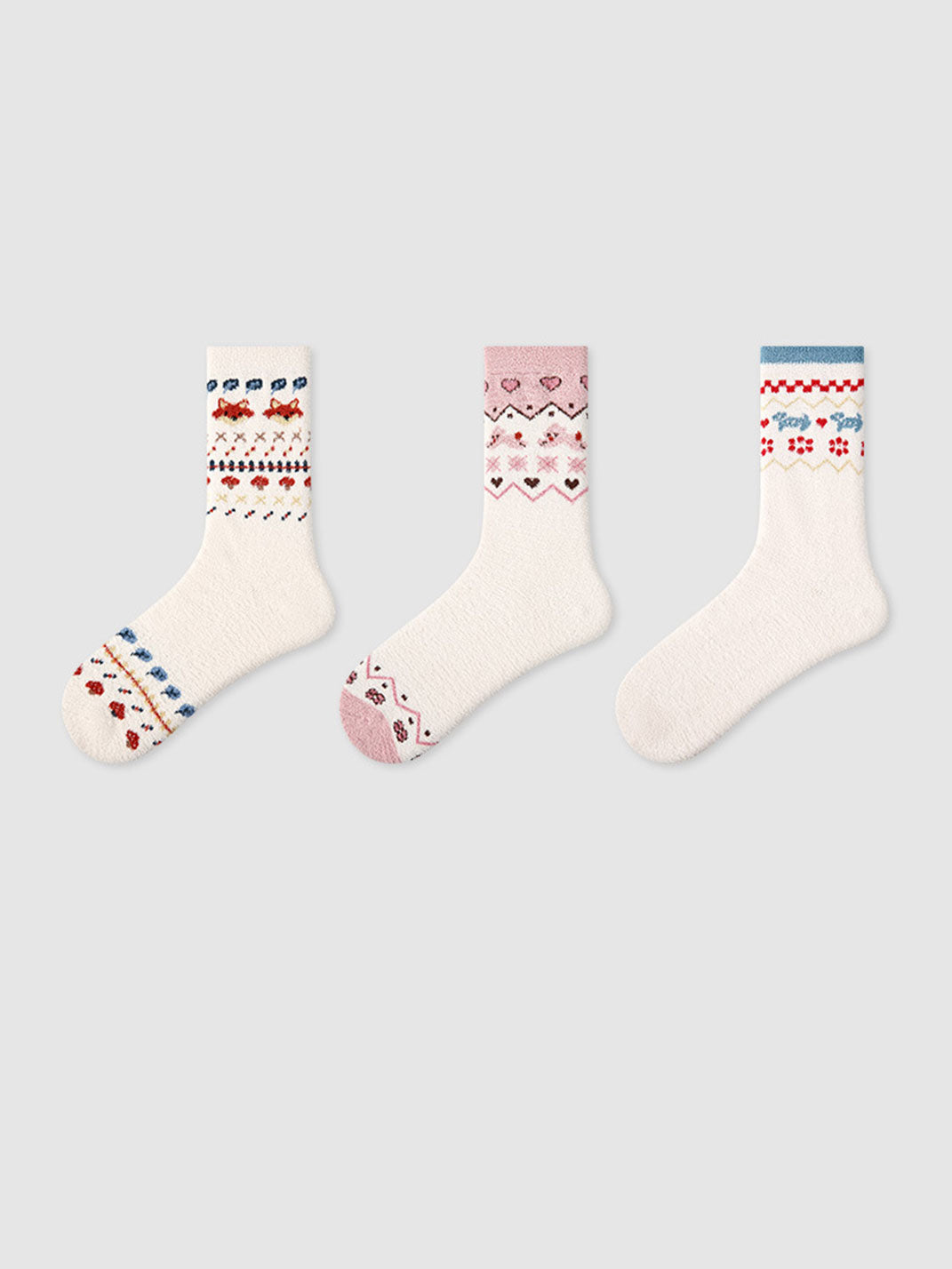 3 Pack Cute Coral Fleece Mid-calf Socks for Women