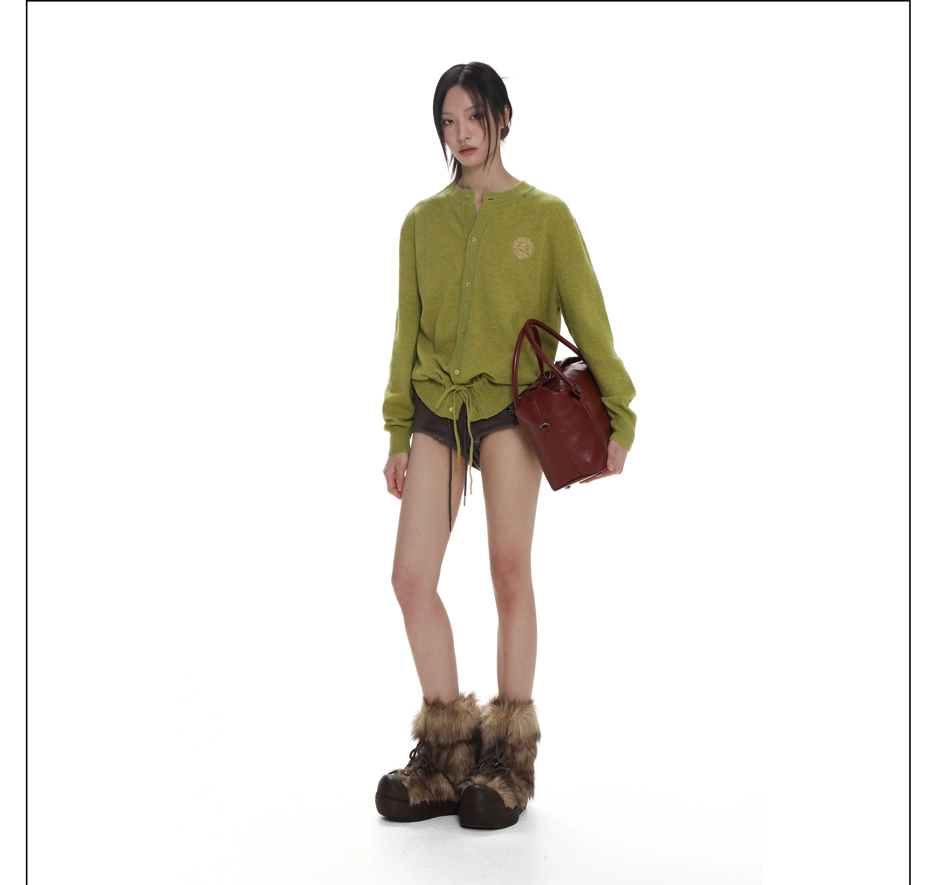 Knit Cardigan with Drawstring and Buttons - chiclara