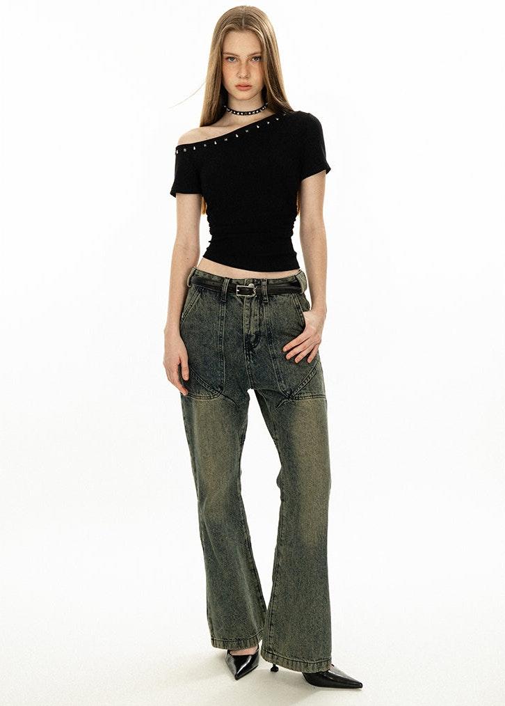 Studded Off Shoulder Crop Top