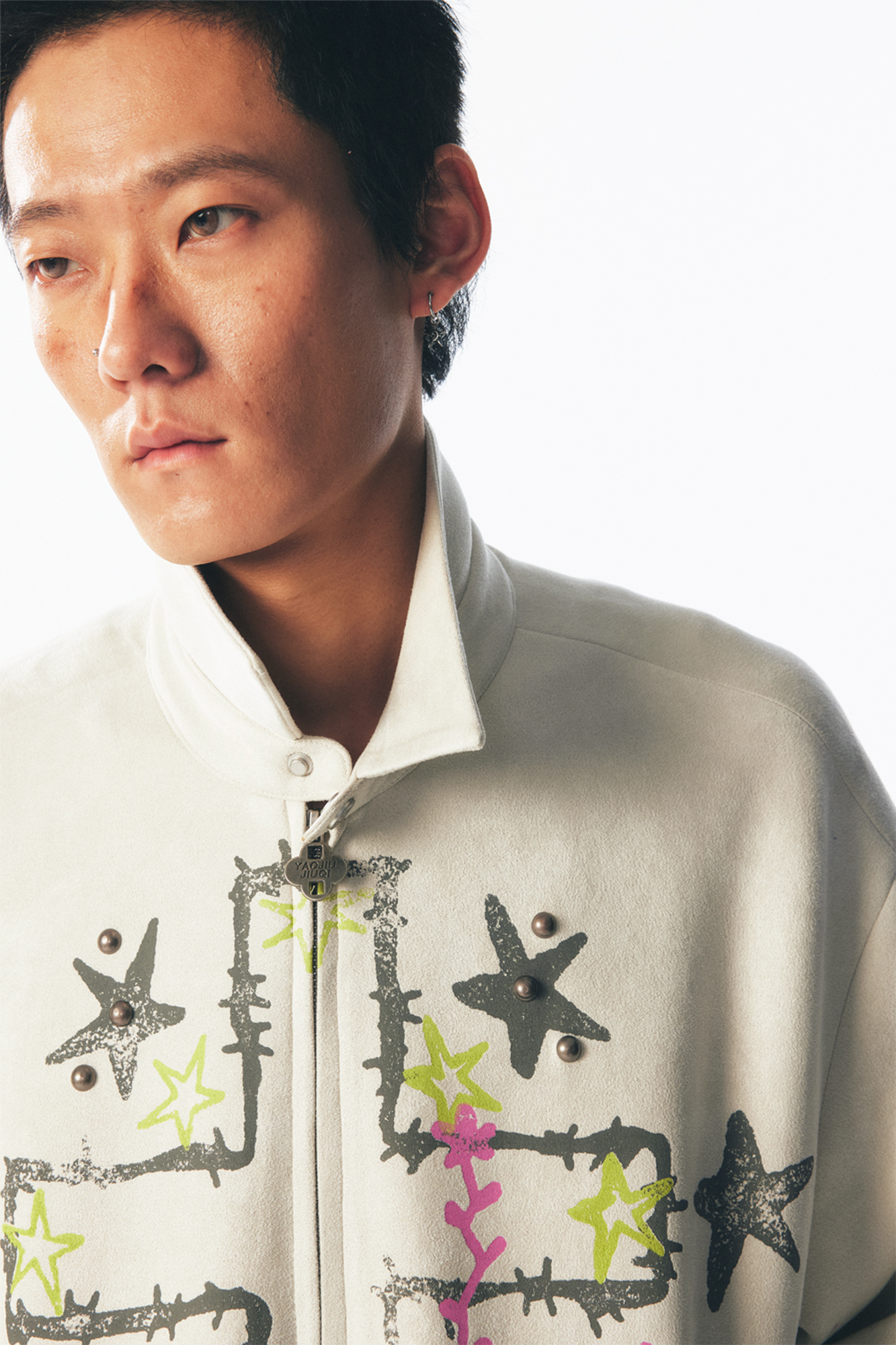 Floral Cross Faux Suede Zip Jacket