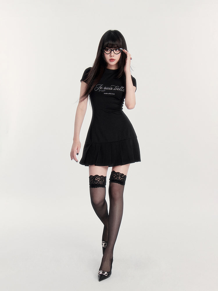 프렌치 인용문 플리츠 테니스 드레스
